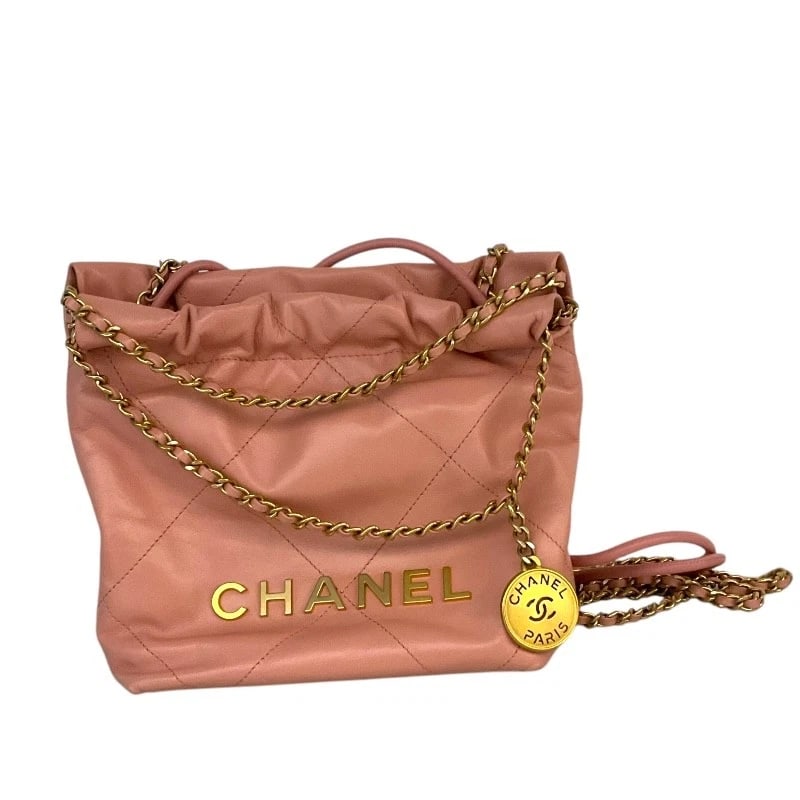 CHANEL22 MINI BAG SHOULDER BAG: CHANEL22 Mini Bag Shoulder Bag Brand: CHANEL Type: Shoulder Bag Material: shiny calf Color: Pink Gold Hardware Size: W7.9 x H7.5x D2.4inch Shoulder:47.2inch Accessories: None Accessories N