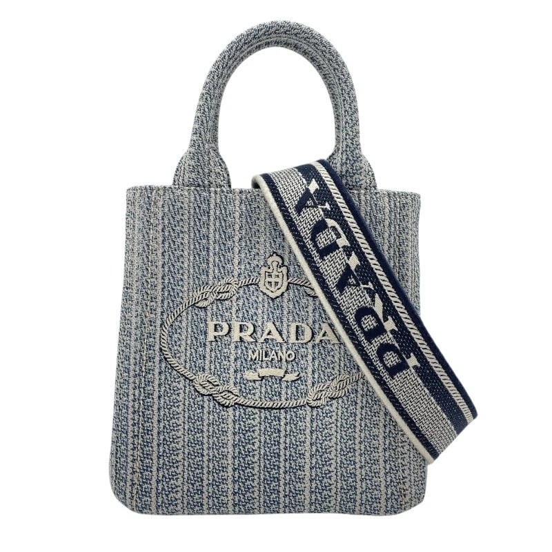 PRADA 2WAY BAG SHOULDER BAG: PRADA 2WAY bag Shoulder Bag Brand: PRADA Type: Shoulder Bag Material: canvas Color: blue Size: W8.7 x H8.7x D4.7inch Shoulder:41.7inch Accessories: None Accessories Notice: When purchasing