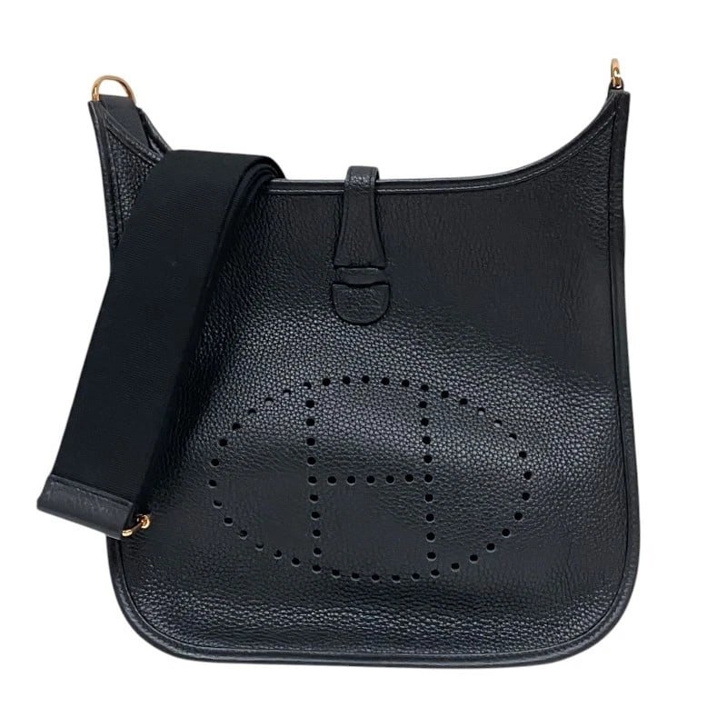 HERMES EVELYN 3 PM SHOULDER BAG: HERMES Evelyn 3 PM Shoulder Bag Brand: HERMES Type: Shoulder Bag Material: Taurillon Clemence Color: Black Gold Hardware Size: W11.0 x H11.8x D2.8inch Shoulder:36.2inch Accessories: None A