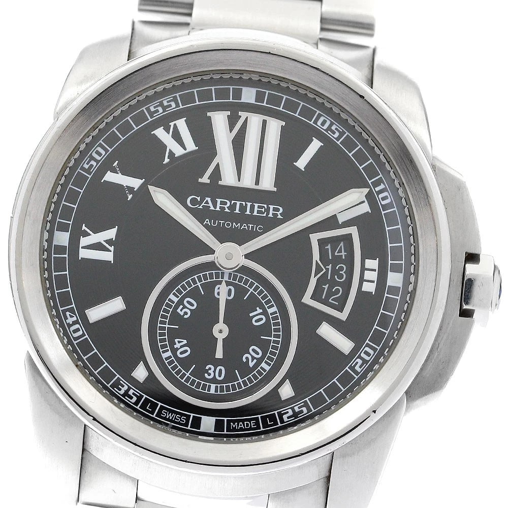 CARTIER CALIBRE SECONDS AUTOMATIC WATCH: CARTIER Calibre seconds Automatic Watch Brand: CARTIER Type: Wristwatch Material: Band Material Stainless Steel, Case Material Stainless Steel Color: Band Color Silver, Case Color Silver, Dial Colo
