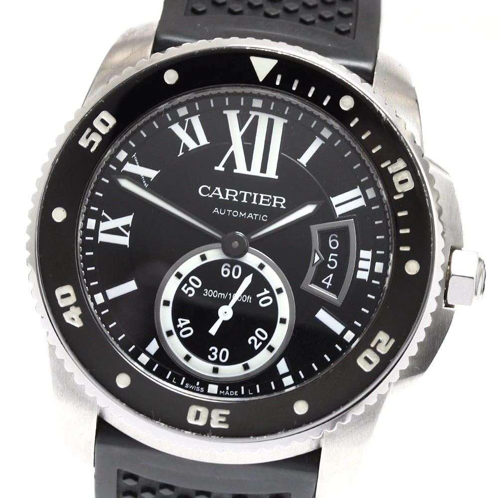 CARTIER CALIBER DIVER AUTOMATIC WATCH: CARTIER Caliber Diver Automatic Watch Brand: CARTIER Type: Wristwatch Material: Band Material rubber, Case Material Stainless Steel Color: Band Color black, Case Color Silver, Dial Color black 