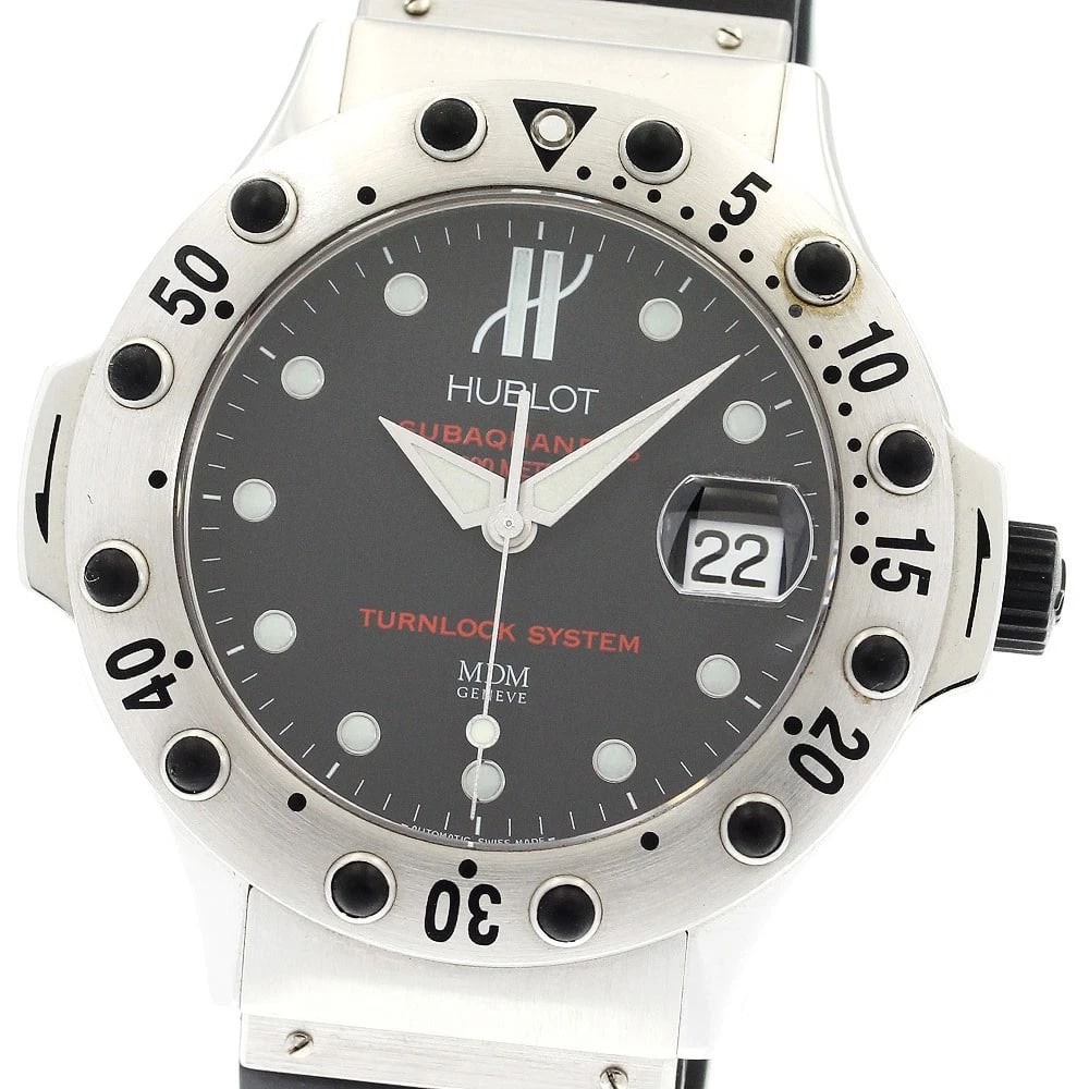 HUBLOT MDM SUBAQUANEUS DATE BLACK DIAL AUTOMATIC WATCH: HUBLOT MDM Subaquaneus Date black Dial Automatic Watch Brand: HUBLOT Type: Wristwatch Material: Band Material rubber, Case Material Stainless Steel Color: Band Color black, Case Color Silver,