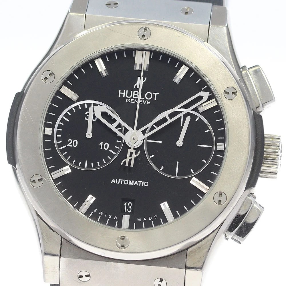 HUBLOT CLASSIC FUSION CHRONOGRAPH TITANIUM AUTOMATIC: HUBLOT Classic Fusion Chronograph Titanium Automatic Brand: HUBLOT Type: Wristwatch Material: Band Material rubber, Case Material titanium Color: Band Color black, Case Color Silver, Dial Color bla