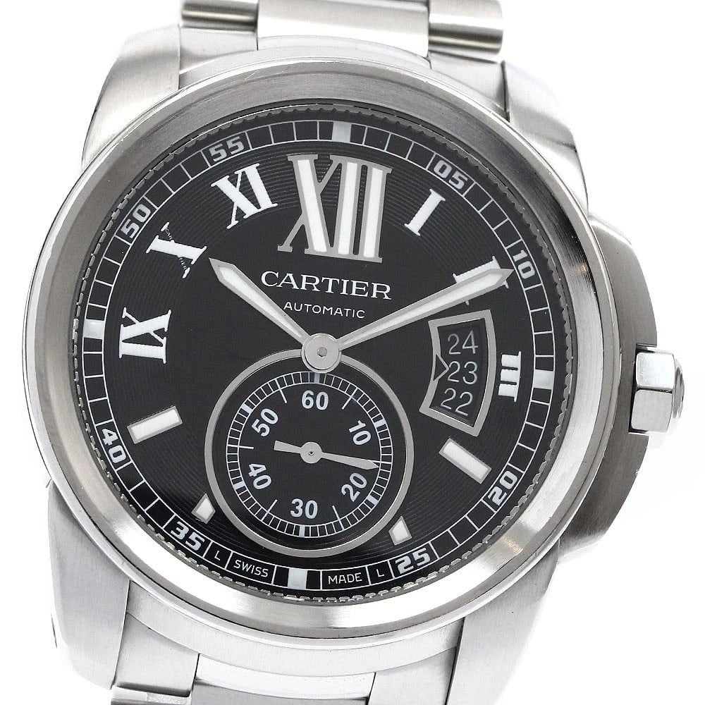CARTIER CALIBRE SECONDS AUTOMATIC WATCH: CARTIER Calibre seconds Automatic Watch Brand: CARTIER Type: Wristwatch Material: Band Material Stainless Steel, Case Material Stainless Steel Color: Band Color Silver, Case Color Silver, Dial Colo