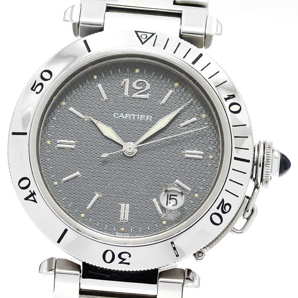 CARTIER PASHA 38 DATE GRAY DIAL AUTOMATIC WATCH: CARTIER Pasha 38 Date gray Dial Automatic Watch Brand: CARTIER Type: Wristwatch Material: Band Material Stainless Steel, Case Material Stainless Steel Color: Band Color Silver, Case Color Silver, D