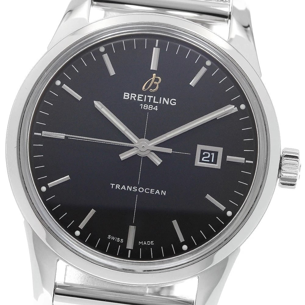 BREITLING TRANSOCEAN BLACK DIAL AUTOMATIC WATCH: BREITLING Transocean Black Dial Automatic Watch Brand: BREITLING Type: Wristwatch Material: Band Material Stainless Steel, Case Material Stainless Steel Color: Band Color Silver, Case Color