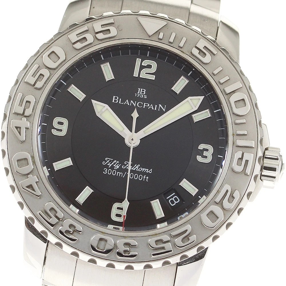 BLANCPAIN TRILOGY FIFTY FATHOMS BLACK DIAL AUTOMATIC WATCH: Blancpain Trilogy Fifty Fathoms Black Dial Automatic Watch Brand: Blancpain Type: Wristwatch Material: Band Material Stainless Steel, Case Material Stainless Steel Color: Band Color Silver,