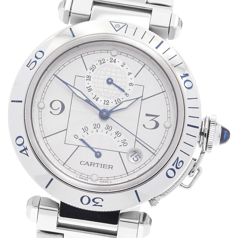 CARTIER PASHA GMT POWER RESERVE SILVER DIAL AUTOMATIC: CARTIER Pasha GMT power reserve Silver Dial Automatic Brand: CARTIER Type: Wristwatch Material: Band Material Stainless Steel, Case Material Stainless Steel Color: Band Color Silver, Case Color