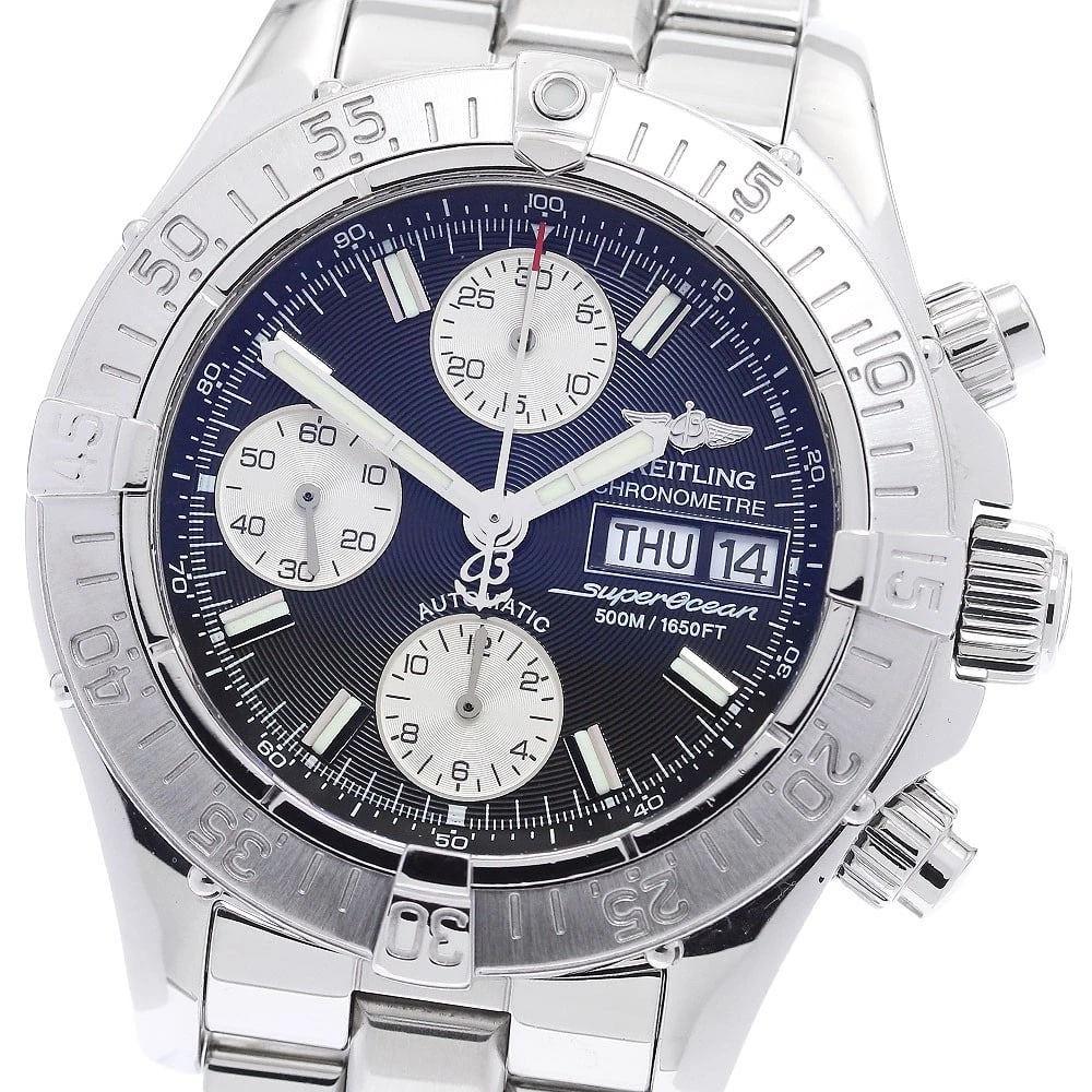 BREITLING SUPER OCEAN CHRONOGRAPH DAY DATE AUTOMATIC WATCH: BREITLING Super Ocean Chronograph day date Automatic Watch Brand: BREITLING Type: Wristwatch Material: Band Material Stainless Steel, Case Material Stainless Steel Color: Band Color Silver, Case Co