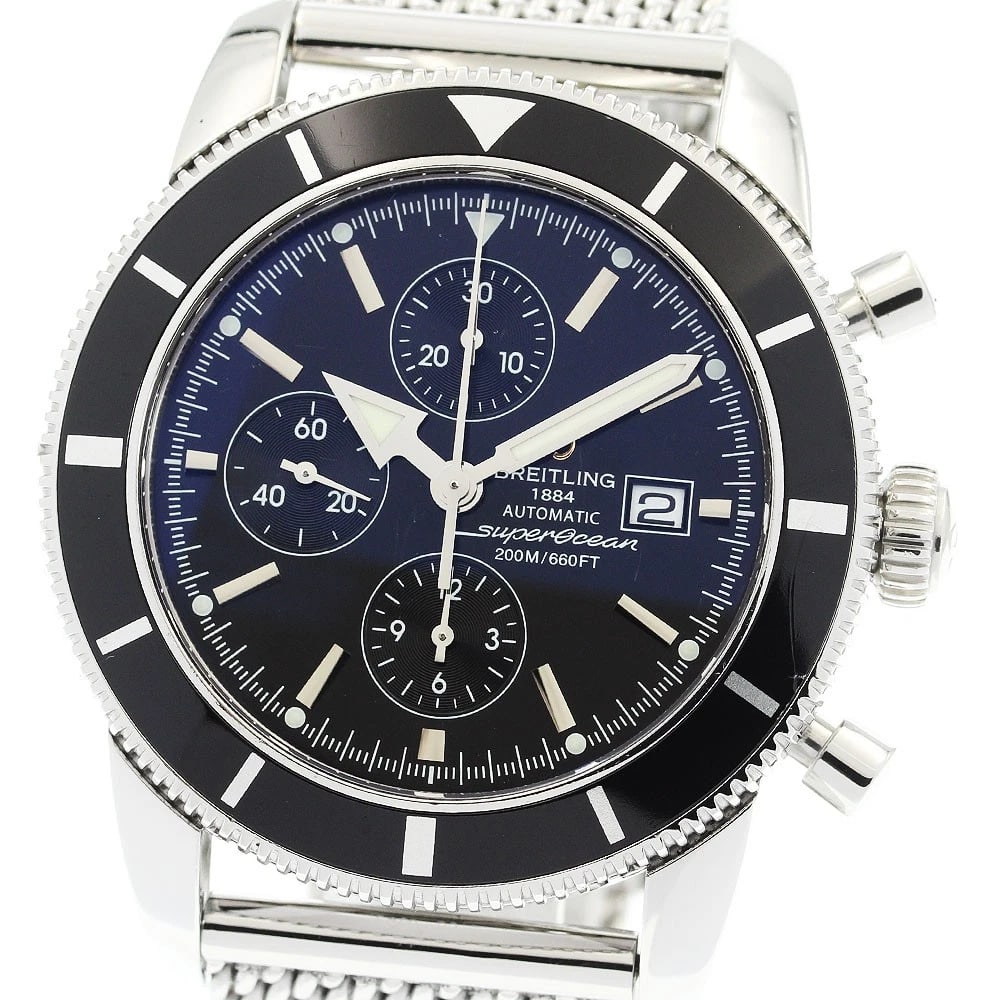 BREITLING SUPEROCEAN HERITAGE CHRONOGRAPH BLACK DIAL: BREITLING Superocean Heritage Chronograph black Dial Brand: BREITLING Type: Wristwatch Material: Band Material Stainless Steel, Case Material Stainless Steel Color: Band Color Silver, Case