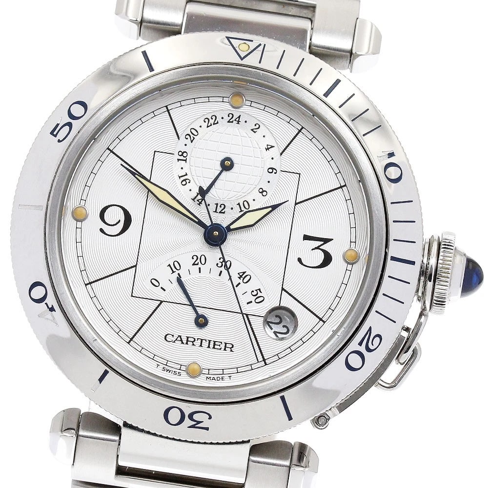 CARTIER PASHA GMT POWER RESERVE AUTOMATIC WATCH: CARTIER Pasha GMT power reserve Automatic Watch Brand: CARTIER Type: Wristwatch Material: Band Material Stainless Steel, Case Material Stainless Steel Color: Band Color Silver, Case Color Silver, D