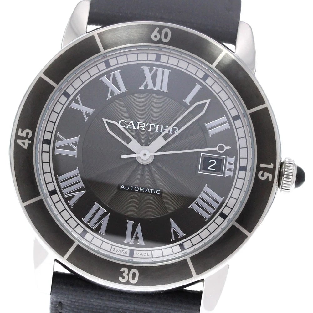 CARTIER RONDE CROISIER AUTOMATIC WATCH: CARTIER Ronde Croisier Automatic Watch Brand: CARTIER Type: Wristwatch Material: Band Material Rubber / leather, Case Material Stainless Steel Color: Band Color black, Case Color Silver, Dial