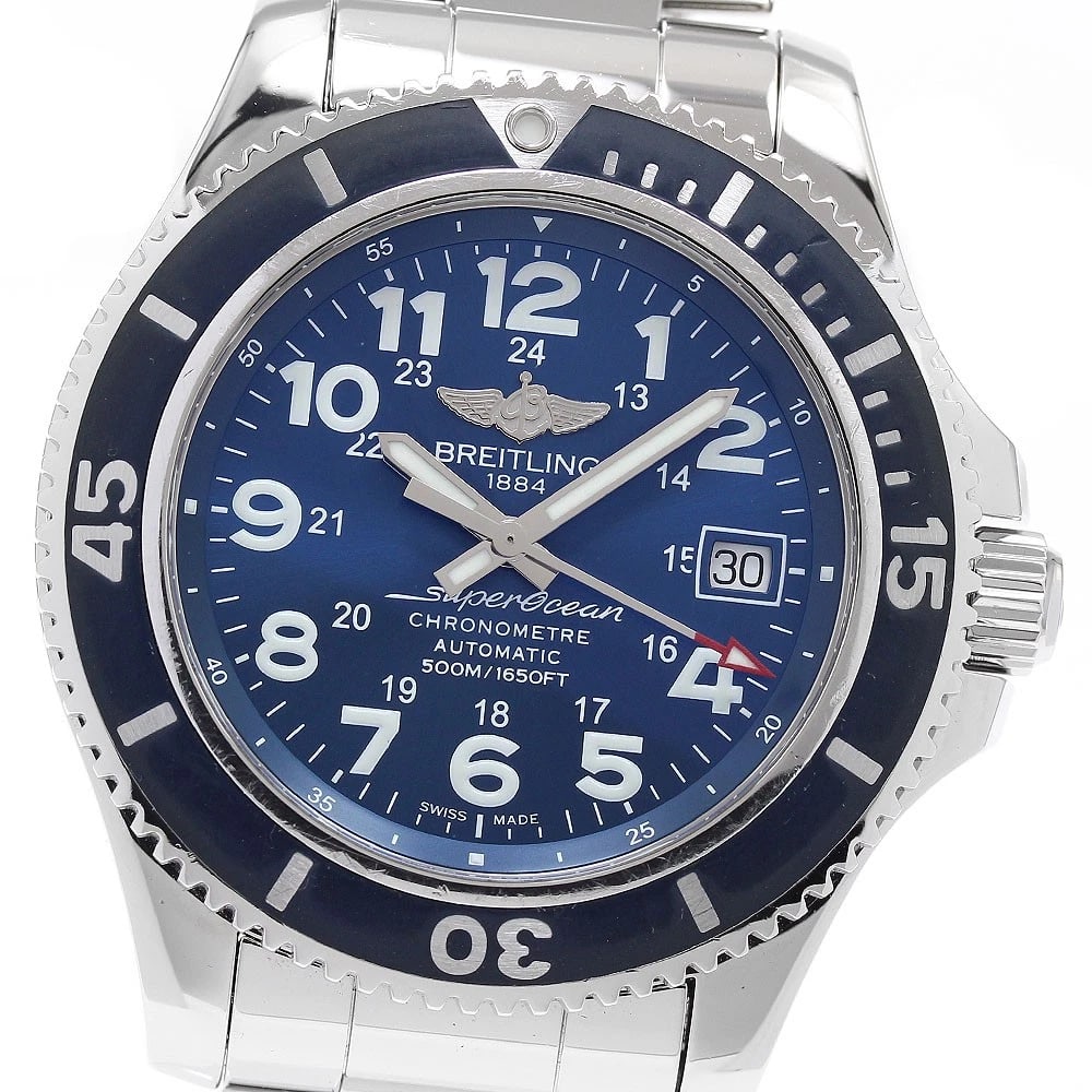 BREITLING SUPER OCEAN DATE BLUE DIAL AUTOMATIC WATCH: BREITLING Super Ocean Date blue Dial Automatic Watch Brand: BREITLING Type: Wristwatch Material: Band Material Stainless Steel, Case Material Stainless Steel Color: Band Color Silver, Case