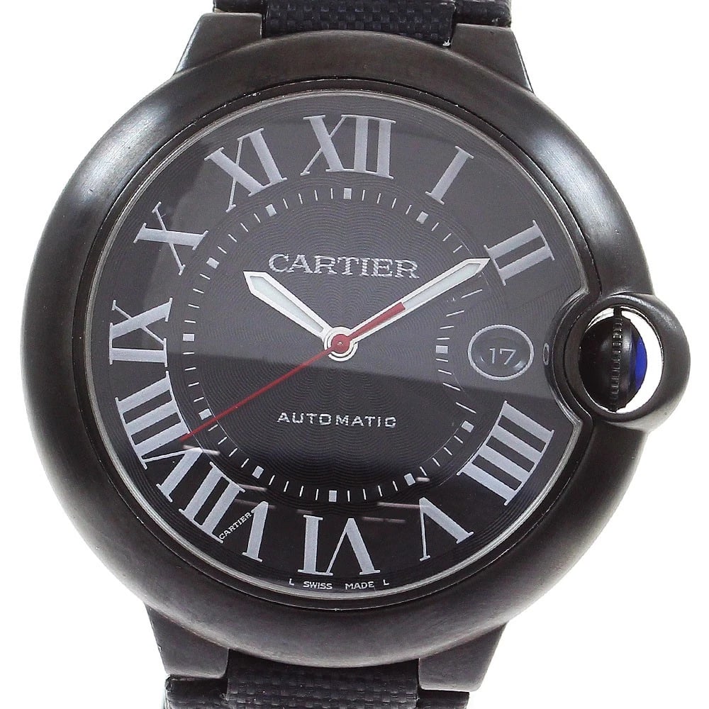 CARTIER BARON BLUE BLACK DIAL AUTOMATIC WATCH: CARTIER Baron Blue black Dial Automatic Watch Brand: CARTIER Type: Wristwatch Material: Band Material Leather / nylon, Case Material Stainless Steel Color: Band Color black, Case Color black, Dial