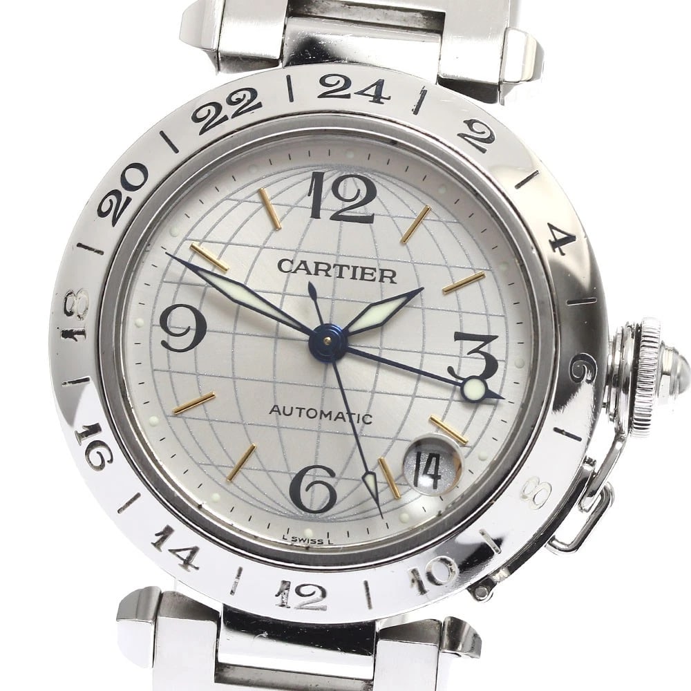 CARTIER PASHA GMT SILVER DIAL AUTOMATIC BOY'S WATCH: CARTIER Pasha GMT Silver Dial Automatic Boy's Watch Brand: CARTIER Type: Wristwatch Material: Band Material Stainless Steel, Case Material Stainless Steel Color: Band Color Silver, Case Color Silve