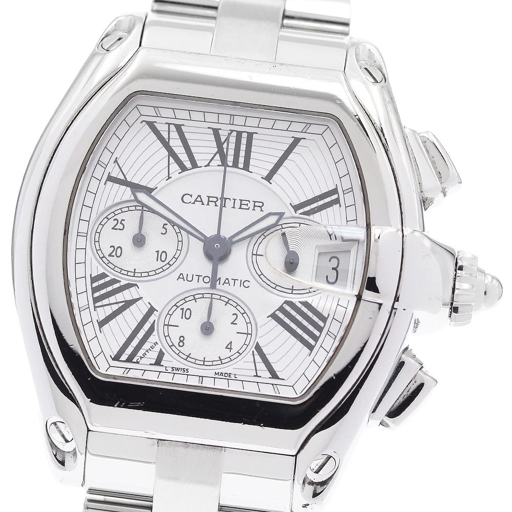 CARTIER ROADSTER CHRONOGRAPH AUTOMATIC WATCH: CARTIER Roadster Chronograph Automatic Watch Brand: CARTIER Type: Wristwatch Material: Band Material Stainless Steel, Case Material Stainless Steel Color: Band Color Silver, Case Color Silver, Dial