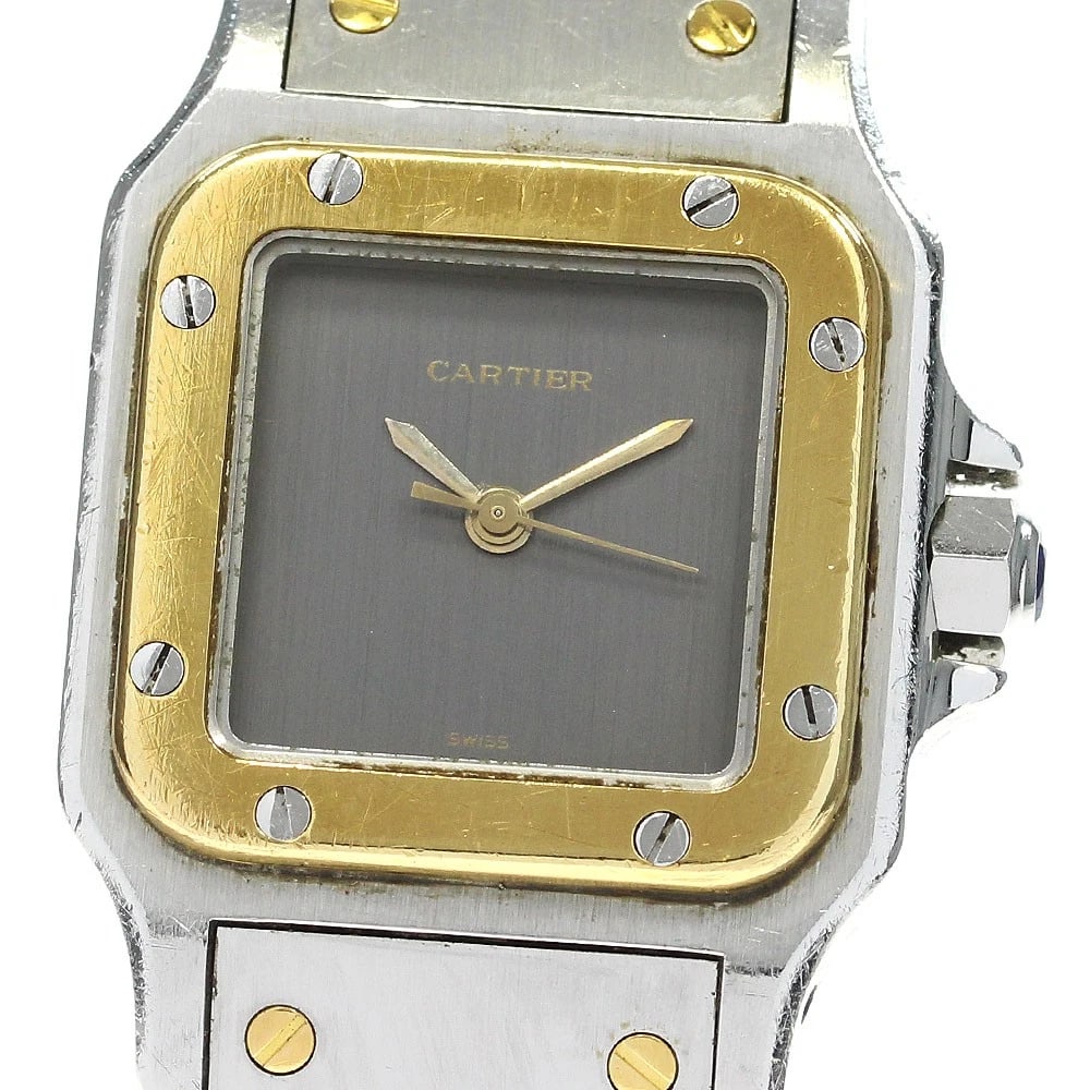 CARTIER SANTOS GALBEESM GRAY DIAL AUTOMATIC WATCH: CARTIER Santos GalbeeSM Gray Dial Automatic Watch Brand: CARTIER Type: Wristwatch Material: Band Material Stainless Steel/YG, Case Material Stainless Steel/YG Color: Band Color Silver / Gold, Case