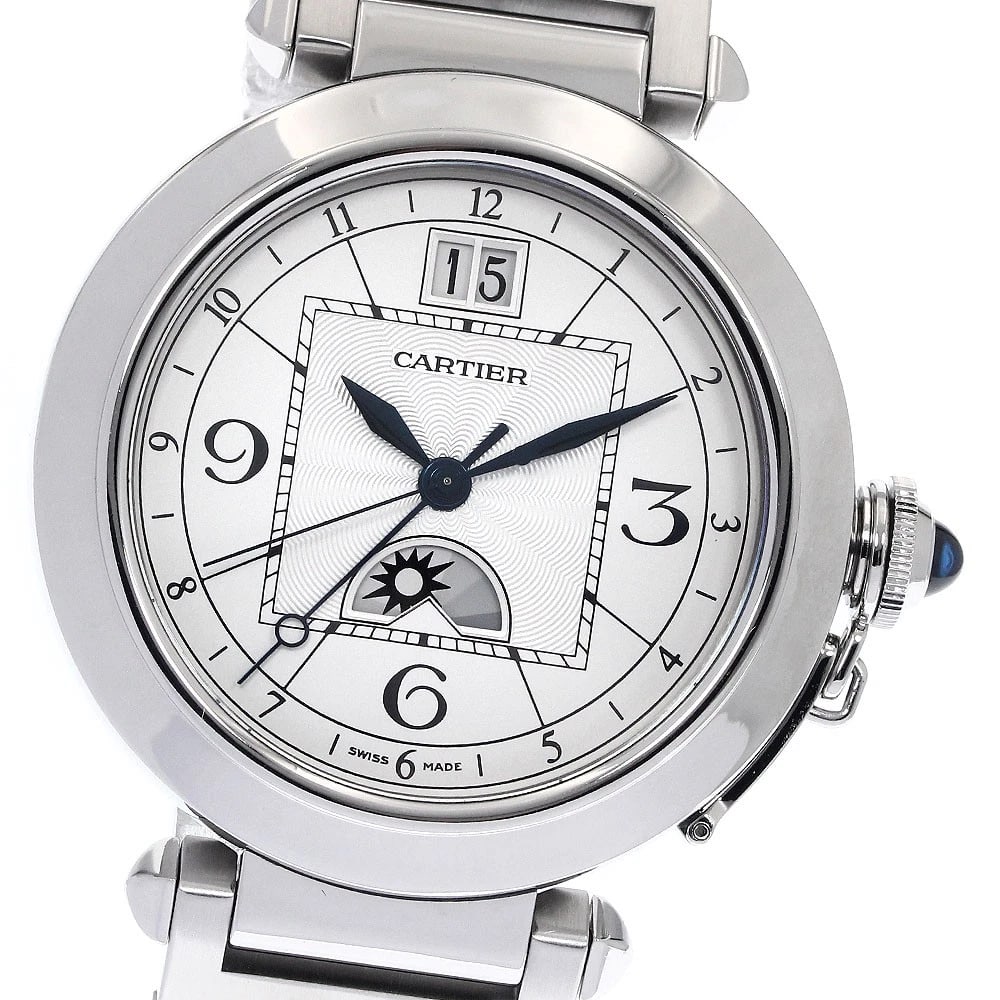 CARTIER PASHA XL NIGHT & DAY SILVER DIAL AUTOMATIC WATCH: CARTIER Pasha XL Night & Day Silver Dial Automatic Watch Brand: CARTIER Type: Wristwatch Material: Band Material Stainless Steel, Case Material Stainless Steel Color: Band Color Silver, Case Color