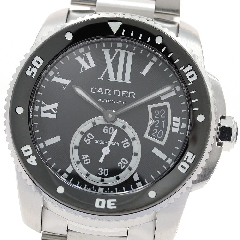 CARTIER CALIBER DIVER DATE BLACK DIAL AUTOMATIC: CARTIER Caliber Diver Date black Dial Automatic Brand: CARTIER Type: Wristwatch Material: Band Material Stainless Steel, Case Material Stainless Steel Color: Band Color Silver, Case Color Silver, D