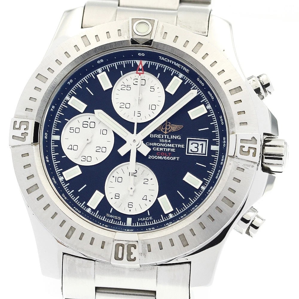 BREITLING COLT DATE CHRONOGRAPH BLACK DIAL AUTOMATIC WATCH: BREITLING Colt Date Chronograph black Dial Automatic Watch Brand: BREITLING Type: Wristwatch Material: Band Material Stainless Steel, Case Material Stainless Steel Color: Band Color Silver, Case Co
