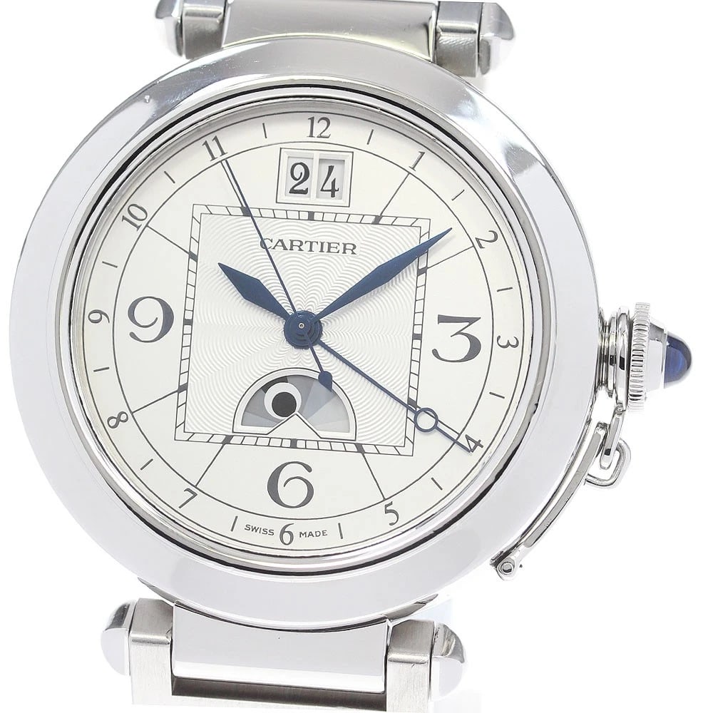 CARTIER PASHA XL NIGHT & DAY SILVER DIAL AUTOMATIC: CARTIER Pasha XL Night & Day Silver Dial Automatic Brand: CARTIER Type: Wristwatch Material: Band Material Stainless Steel, Case Material Stainless Steel Color: Band Color Silver, Case Color Silver