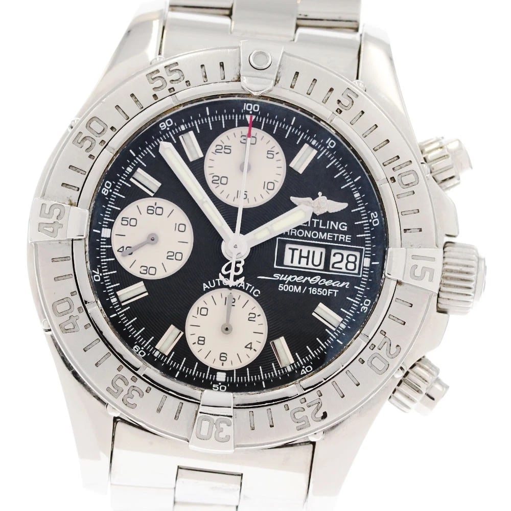 BREITLING CHRONOGRAPH DAY DATE AUTOMATIC WATCH: BREITLING Chronograph day date Automatic Watch Brand: BREITLING Type: Wristwatch Material: Band Material Stainless Steel, Case Material Stainless Steel Color: Band Color Silver, Case Color Silver,