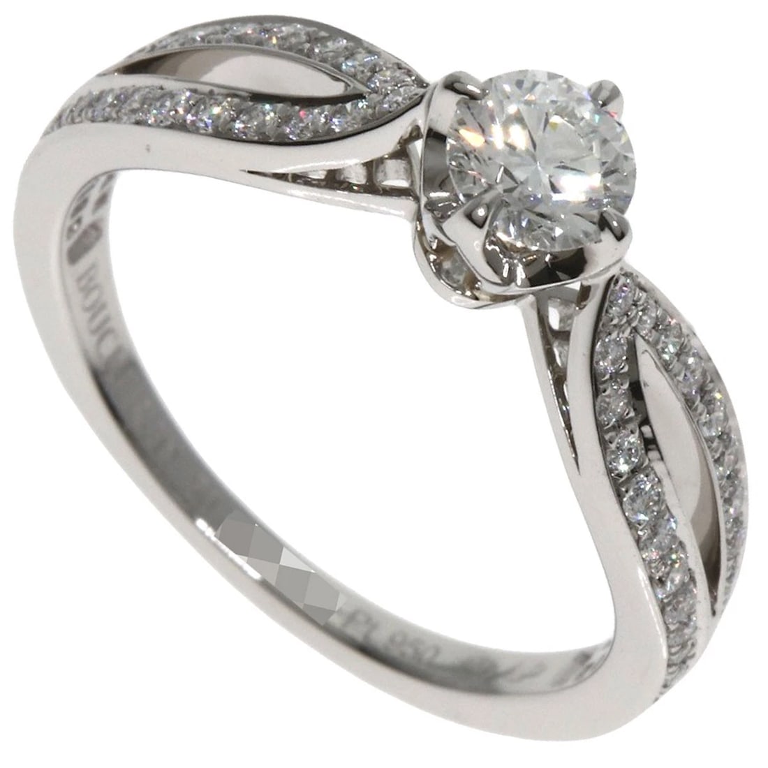 BOUCHERON PONT DE PARIS SOLITAIRE DIAMOND RING: Boucheron Pont de Paris Solitaire Diamond Ring Brand: Boucheron Type: Ring Material: Platinum PT950 Main Stone/Creation Natural Color: Platinum Size: 5.25(US) Accessories: None Accessories