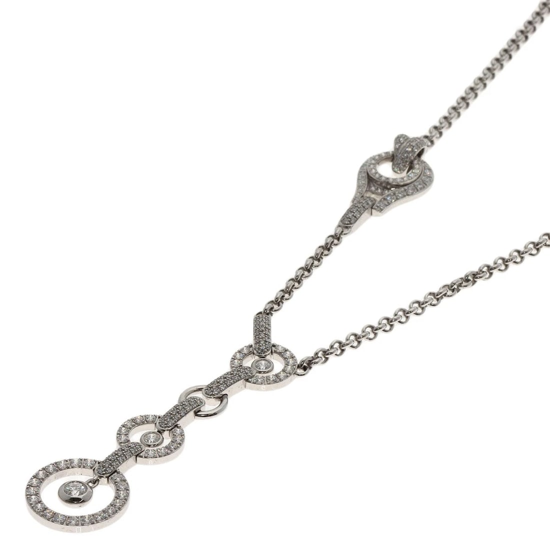 PIAGET DIAMOND NECKLACE K18: PIAGET Diamond Necklace K18 Brand: PIAGET Type: Necklace Material: K18 White Gold Main Stone/Creation Natural Color: White Gold Size: Chain Length:16.5inch/42cm Chain Width:1.3inch/3.3mm Top Size: