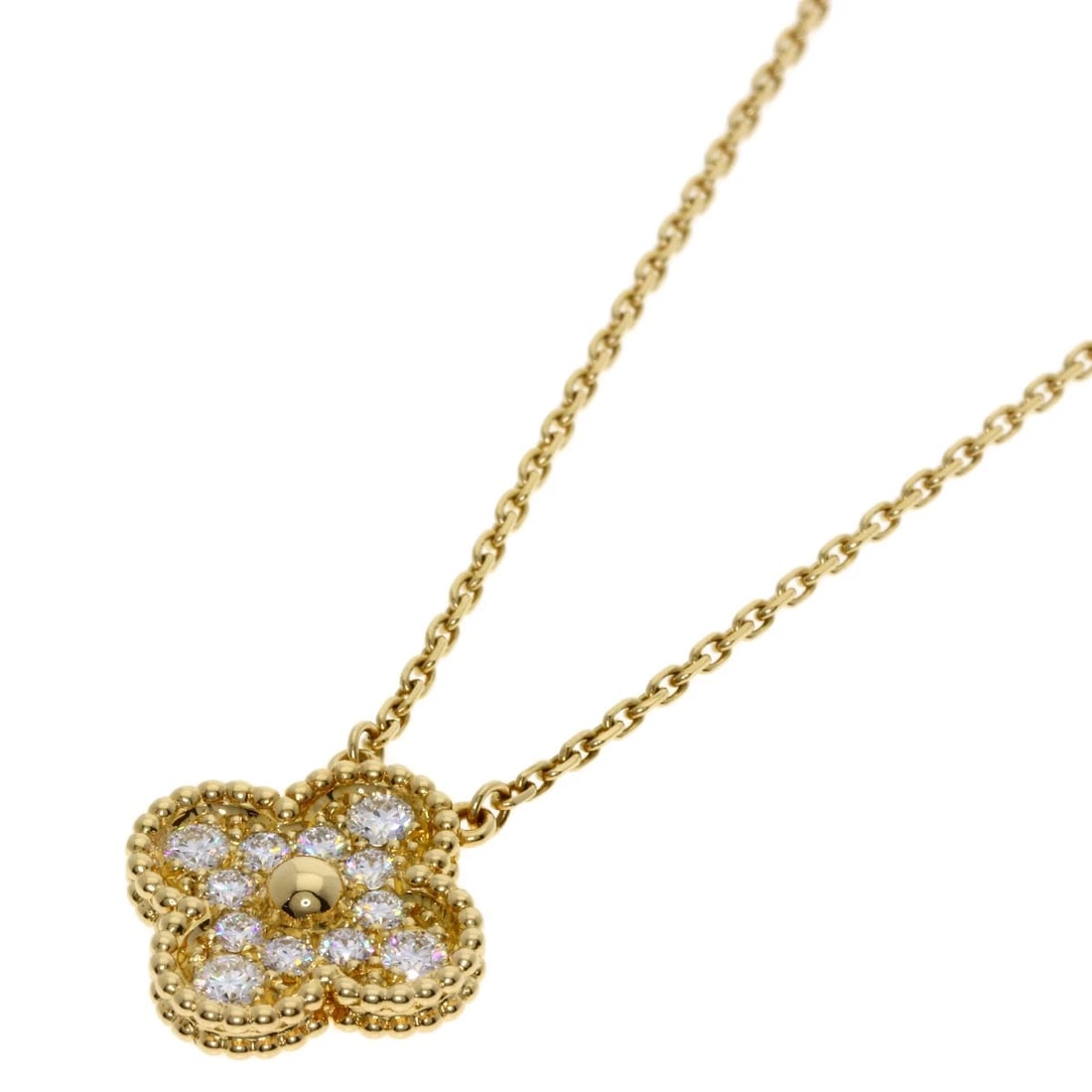 VAN CLEEF & ARPELS VINTAGE ALHAMBRA DIAMOND NECKLACE: Van Cleef & Arpels Vintage Alhambra Diamond Necklace Brand: Van Cleef & Arpels Type: Necklace Material: K18 Yellow Gold Main Stone/Creation Natural Color: Yellow Gold Size: Chain Length:16.5inch/4