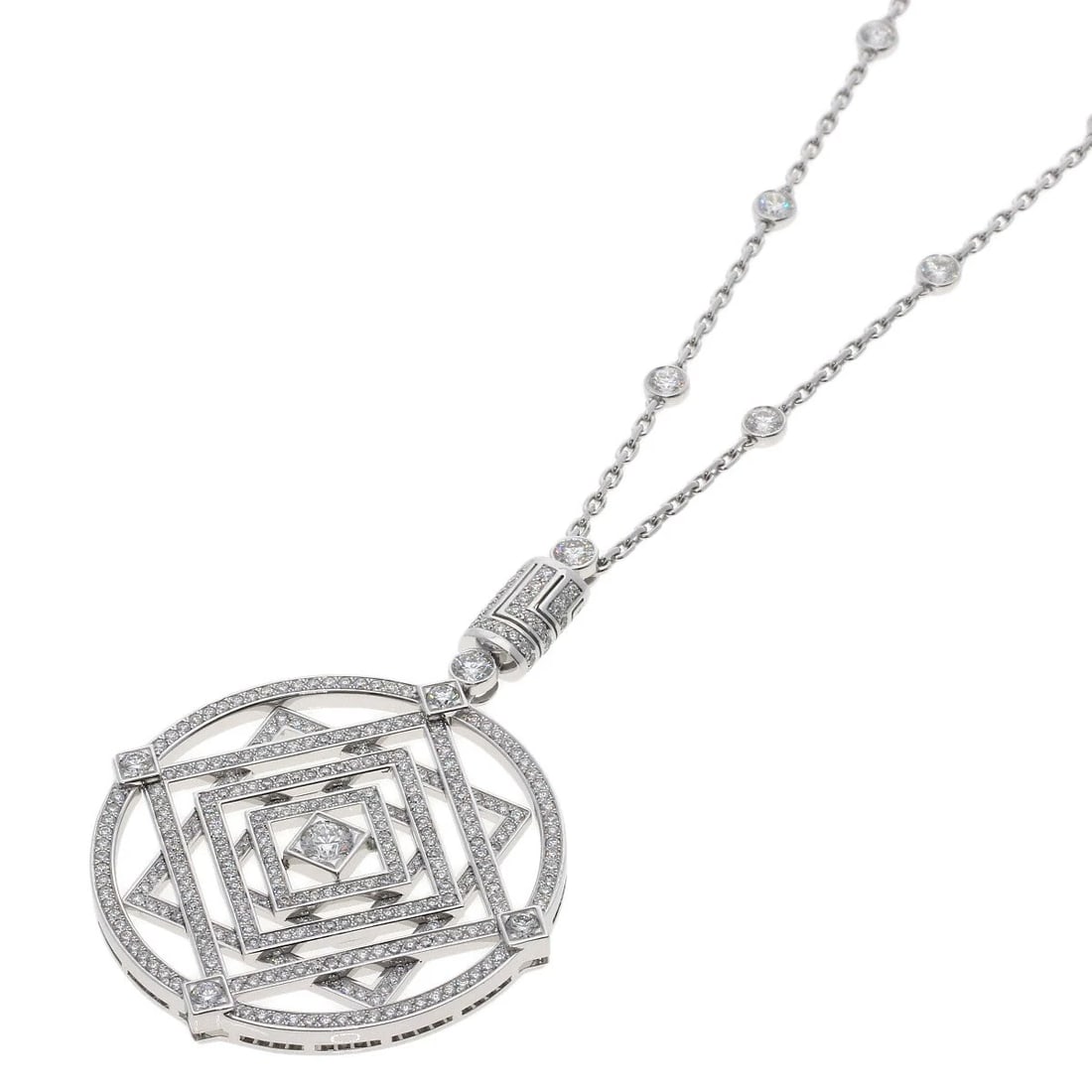 CARTIER INDIAN MYSTERY DIAMOND NECKLACE: CARTIER Indian Mystery Diamond Necklace Brand: CARTIER Type: Necklace Material: K18 White Gold Main Stone/Creation Natural Color: White Gold Size: Chain Length:16.1inch/41cm Chain Width:0.6inch/1.