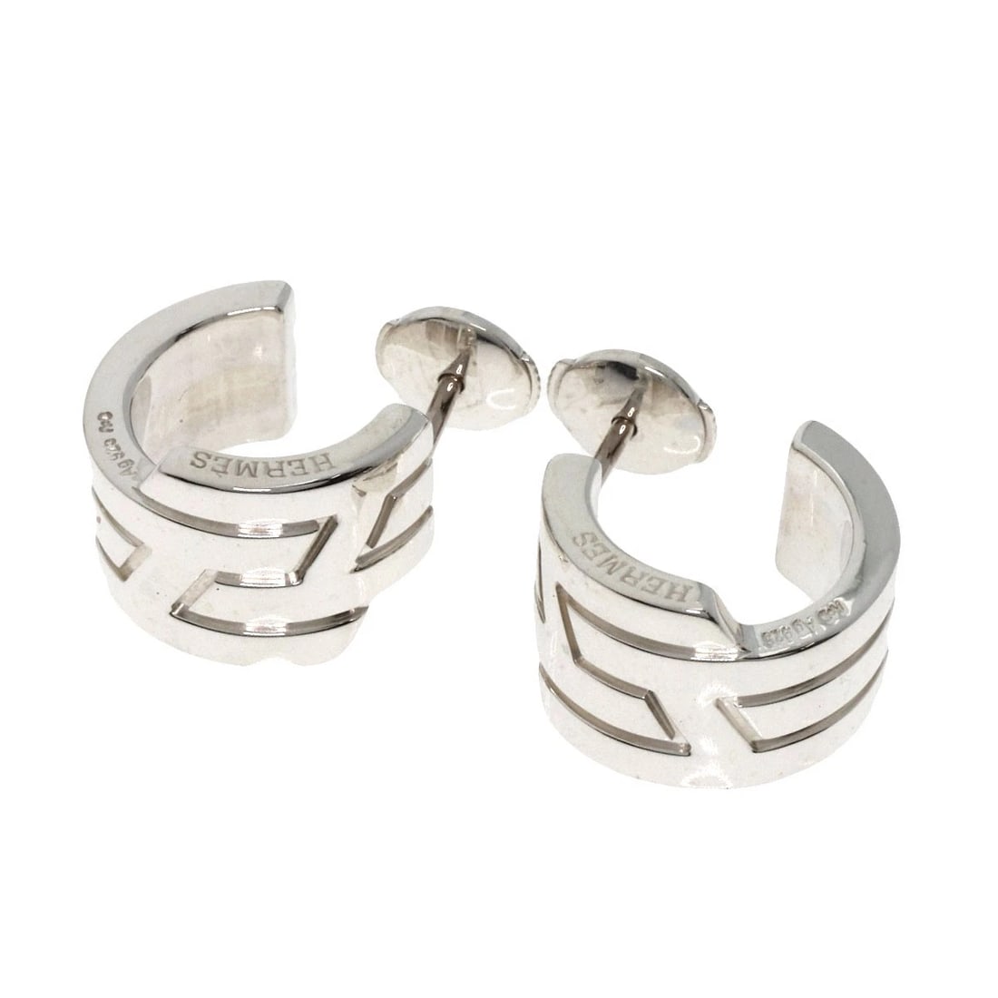 HERMES ITALY EARRING SILVER: HERMES Italy earring Silver Brand: HERMES Type: earring Material: Silver, Color: Silver Size: Top Size:0.5inch/13.5x9.5mm Accessories: None Accessories Notice: When purchasing pre-owned go