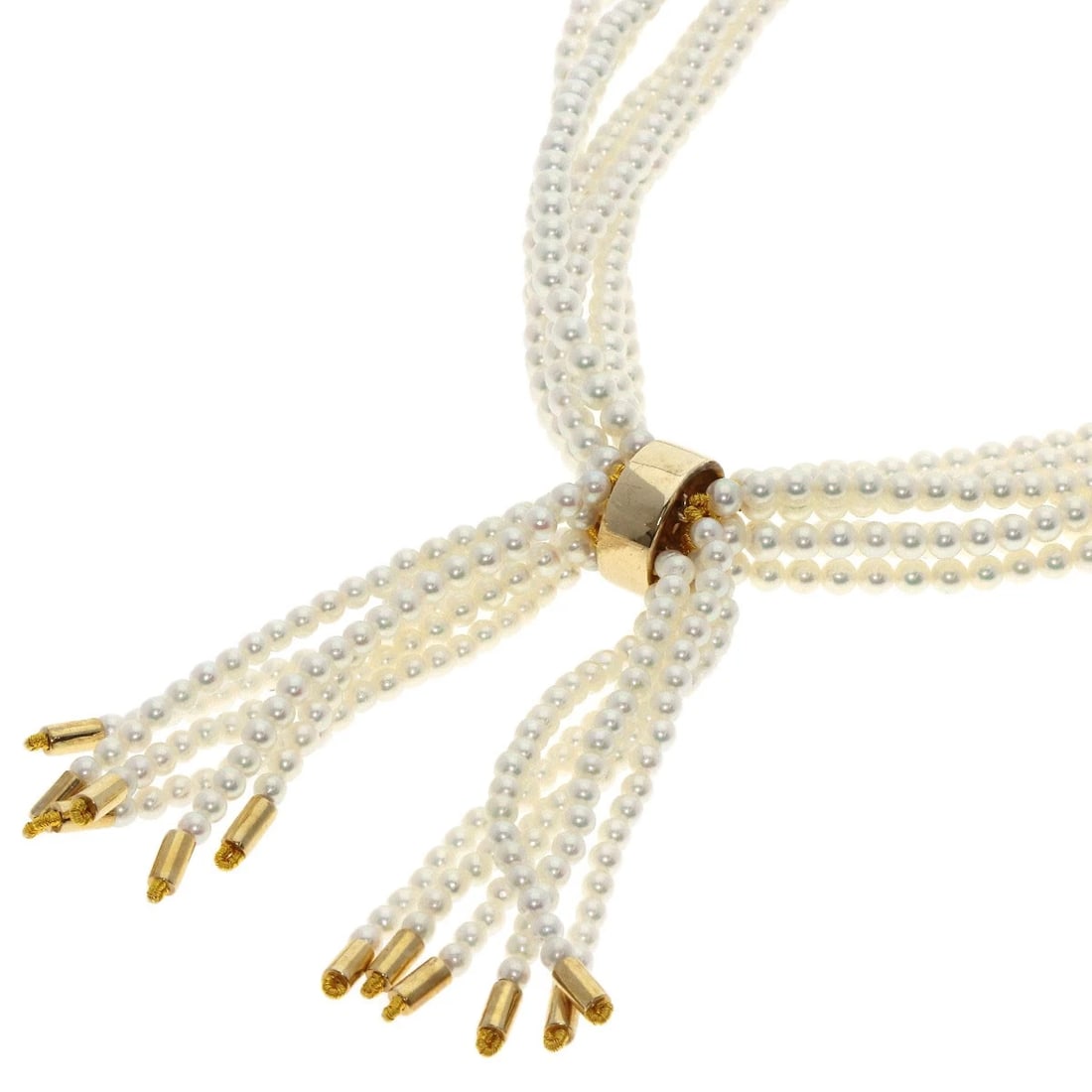 MIKIMOTO BABY PEARL 6 STRAND DIAMOND NECKLACE: MIKIMOTO Baby Pearl 6 Strand Diamond Necklace Brand: MIKIMOTO Type: Necklace Material: K14 Yellow Gold Main Stone/Creation Pearl Color: Yellow Gold Size: Stone Size:0.1inch/2.5-2.9mm Chain Length: