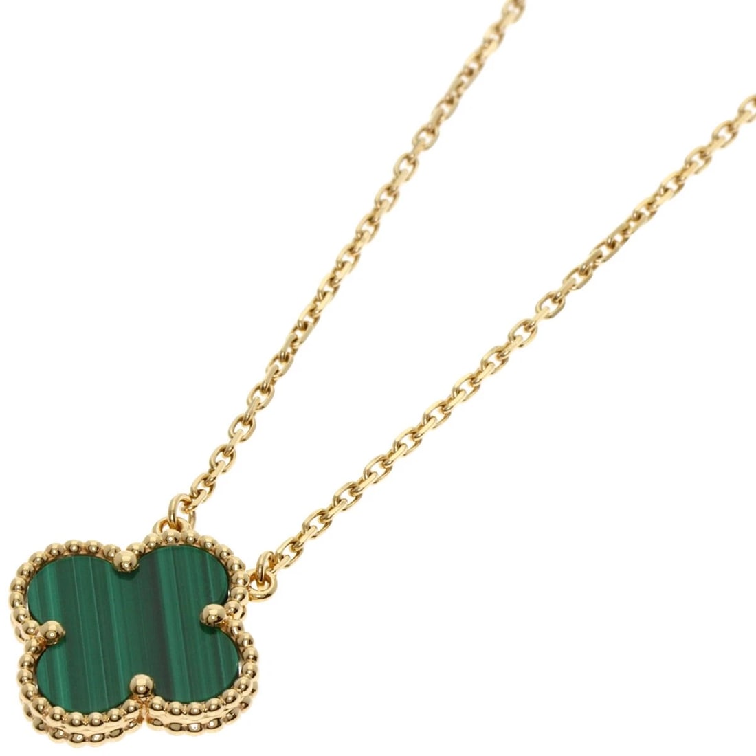 VAN CLEEF & ARPELS VINTAGE ALHAMBRA MALACHITE NECKLACE: Van Cleef & Arpels Vintage Alhambra Malachite Necklace Brand: Van Cleef & Arpels Type: Necklace Material: K18 Yellow Gold Main Stone/Creation Malachite Color: Yellow Gold Size: Chain Length:17.9in