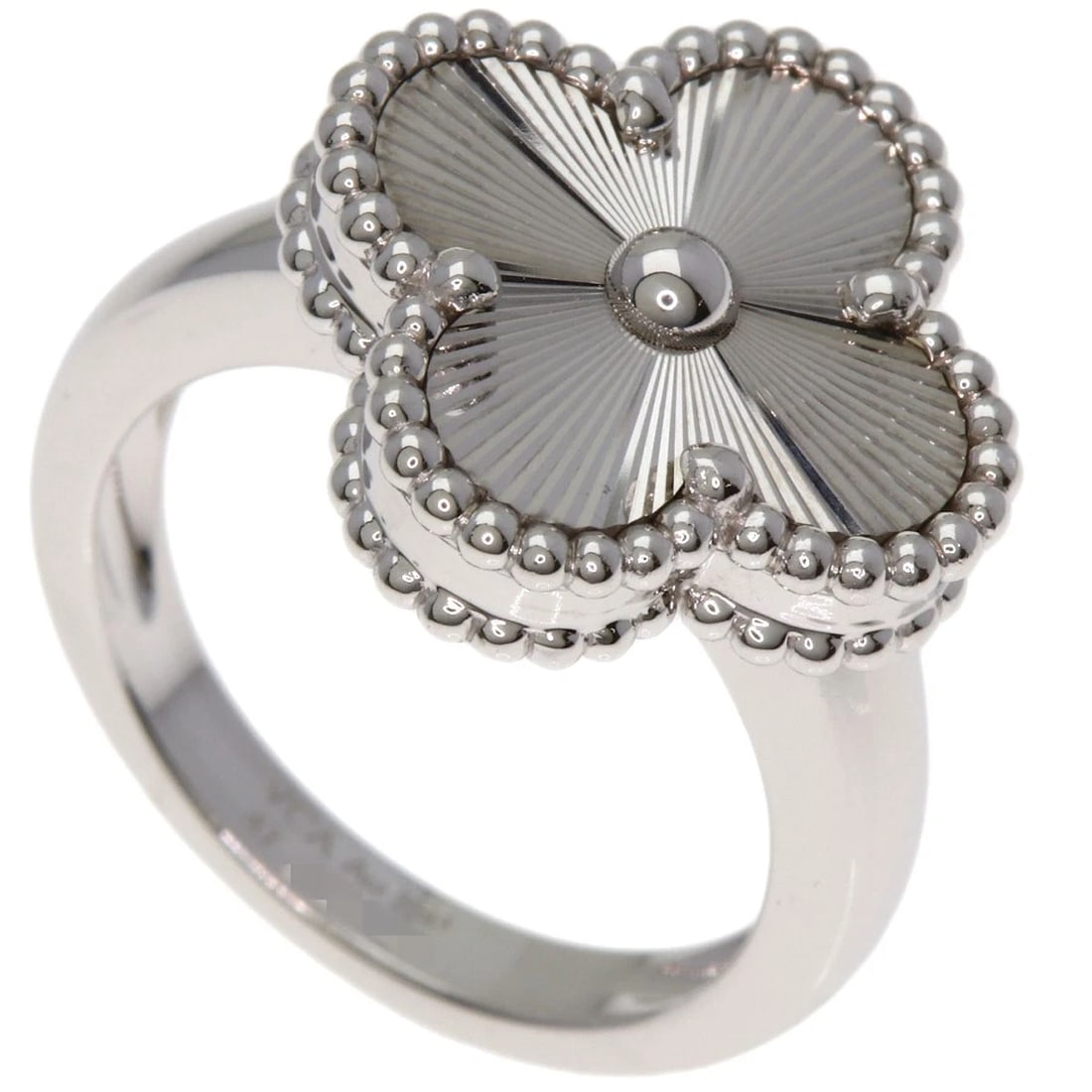 VAN CLEEF & ARPELS ALHAMBRA GUILLOCHE RING: Van Cleef & Arpels Alhambra Guilloche Ring Brand: Van Cleef & Arpels Type: Ring Material: K18 White Gold, Color: White Gold Size: 4.25(US) Accessories: None Accessories Notice: When purcha