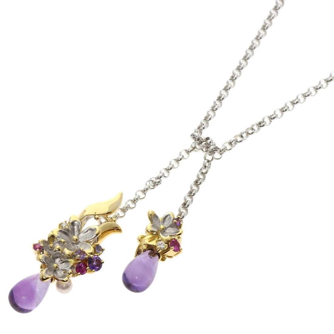 0.03CT AMETHYST SAORI TAJIMA FLOWER MOTIF PENDANT TOP: 0.03ct Amethyst Saori Tajima Flower motif Pendant top Brand: SELECT JEWELRY Type: Pendant top Material: K18 Yellow Gold Main Stone/Creation Amethyst Color: Yellow Gold Size: Chain Length:27.6inch/