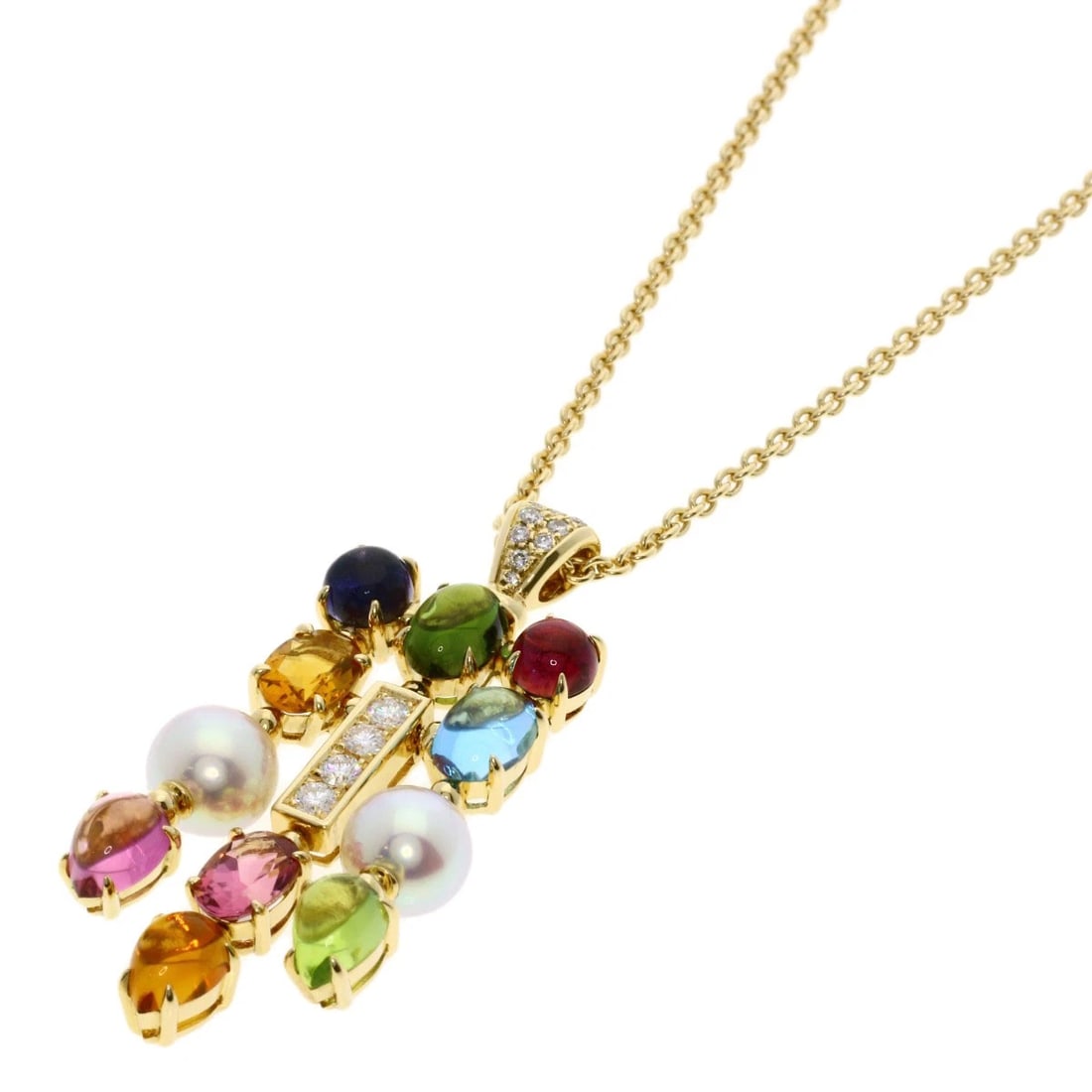 BVLGARI ALLEGRA MULTICOLOR STONE NECKLACE: BVLGARI Allegra Multicolor Stone Necklace Brand: BVLGARI Type: Necklace Material: K18 Yellow Gold Main Stone/Creation Pearl Color: Yellow Gold Size: Chain Length:16.5inch/42cm Chain Width:0.7inch/