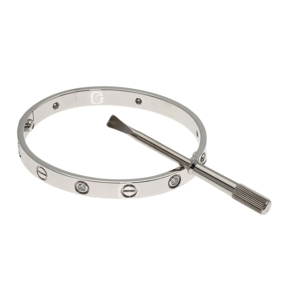 CARTIER LOVE BRACELETS 6P DIAMOND WITH DRIVER BRACELET: CARTIER LOVE Bracelets 6P Diamond with Driver Bracelet Brand: CARTIER Type: Bracelet Material: K18 White Gold Main Stone/Creation Natural Color: White Gold Size: Inner Circumference:6.3inch/16cm B