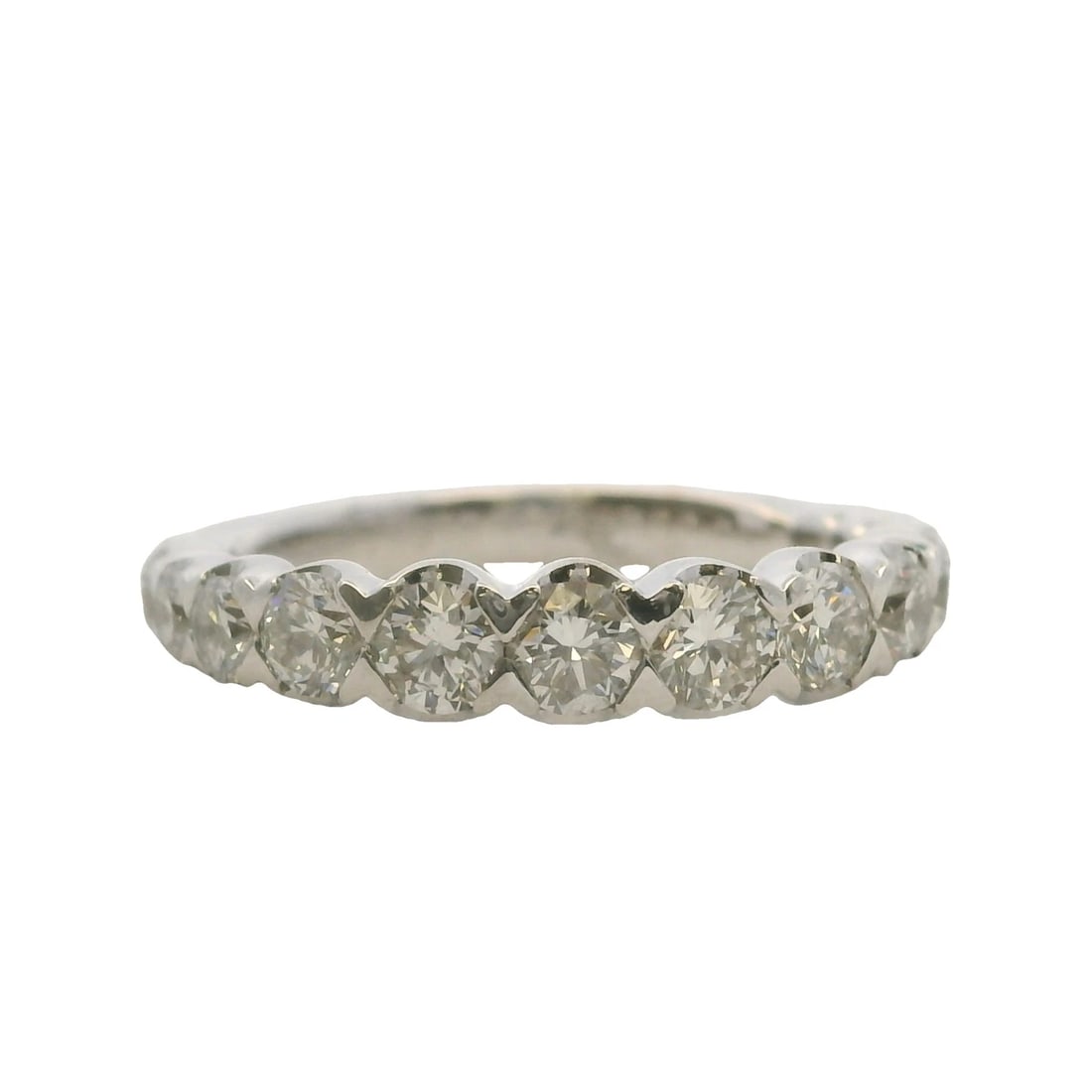 GRADUATED DIAMOND HALF-ETERNITY WEDDING BAND RING: Graduated Diamond Half-Eternity Wedding Band Ring Brand: Unbranded Type: Ring Material: 18k White Gold Main Stone/Creation Natural Color: White Size: 3.5 US Accessories: None Accessories N