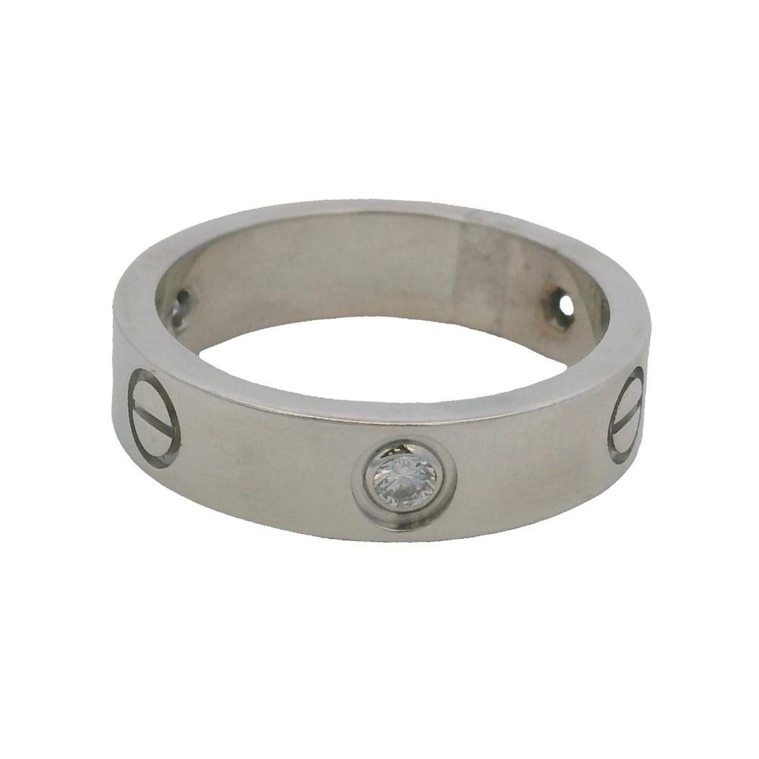 CARTIER 18KT WHITE GOLD CLASSIC MODEL LOVE RING 3 DIAMONDS: Cartier 18kt White Gold Classic Model Love Ring 3 Diamonds Brand: Cartier Type: Ring Material: 18k White Gold Main Stone/Creation Natural Color: White Size: 9.25 US Accessories: None