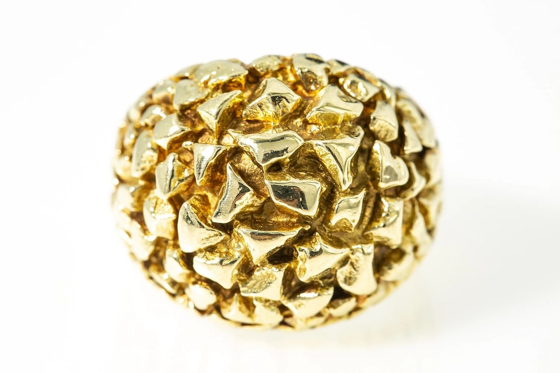 VINTAGE LARGE BAUBLE NUGGET 18K 750 YELLOW GOLD DOMED RING (1 of 5)