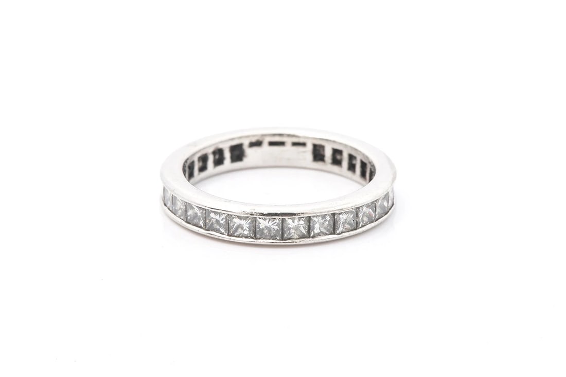 PRINCESS CUT DIAMOND ETERNITY BAND RING PLATINUM BEZEL (1 of 2)