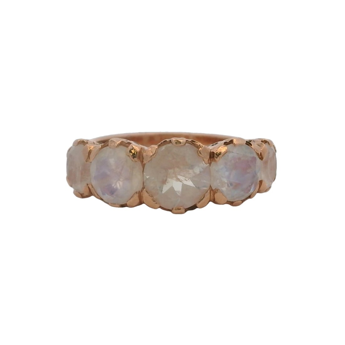 NAVA ZAHAVI LABRADORITE 5-STONE GRADUATED COCKTAIL RING: Nava Zahavi Labradorite 5-Stone Graduated Cocktail Ring Brand: Nava Zahavi Type: Ring Material: 14k Rose Gold Main Stone/Creation Natural Color: Rose Size: 7 US Accessories: None Accessori