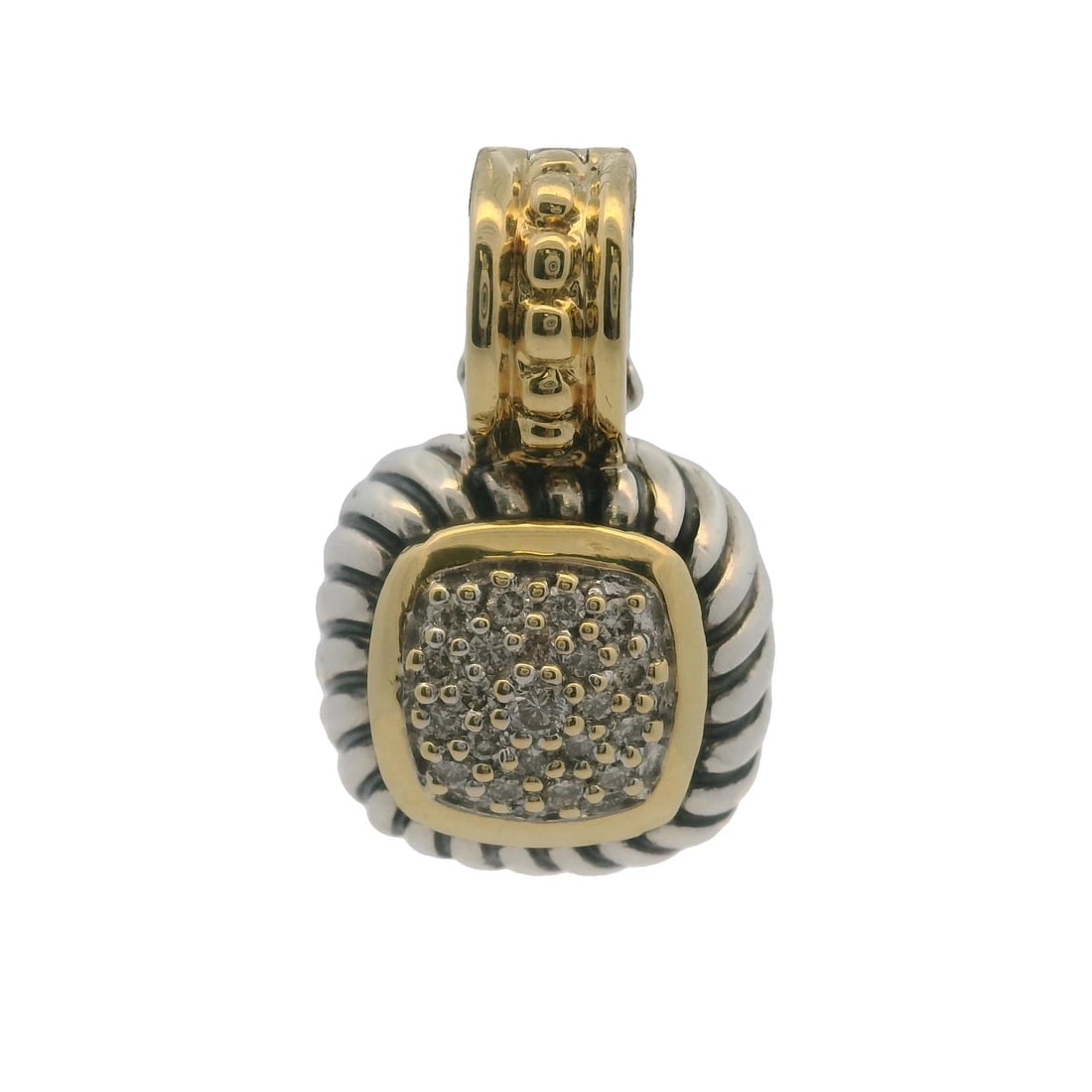DAVID YURMAN 925 STERLING SILVER ALBION DIAMOND PENDANT: David Yurman 925 Sterling Silver Albion Diamond Pendant Brand: David Yurman Type: Pendant Material: 925 Sterling Silver 18k Yellow Gold Main Stone/Creation Natural Color: Yellow Size: Length x Wid