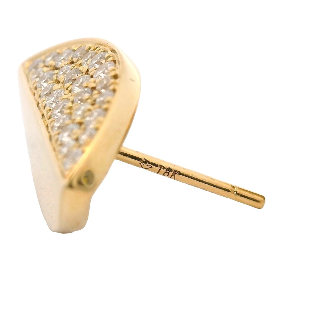 SOLID 18KT YELLOW GOLD DIAMONDS HALF SPLIT LEAF STUD LONG EARRING - 3