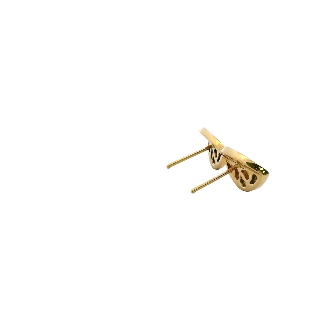 SOLID 18KT YELLOW GOLD DIAMONDS HALF SPLIT LEAF STUD LONG EARRING - 4