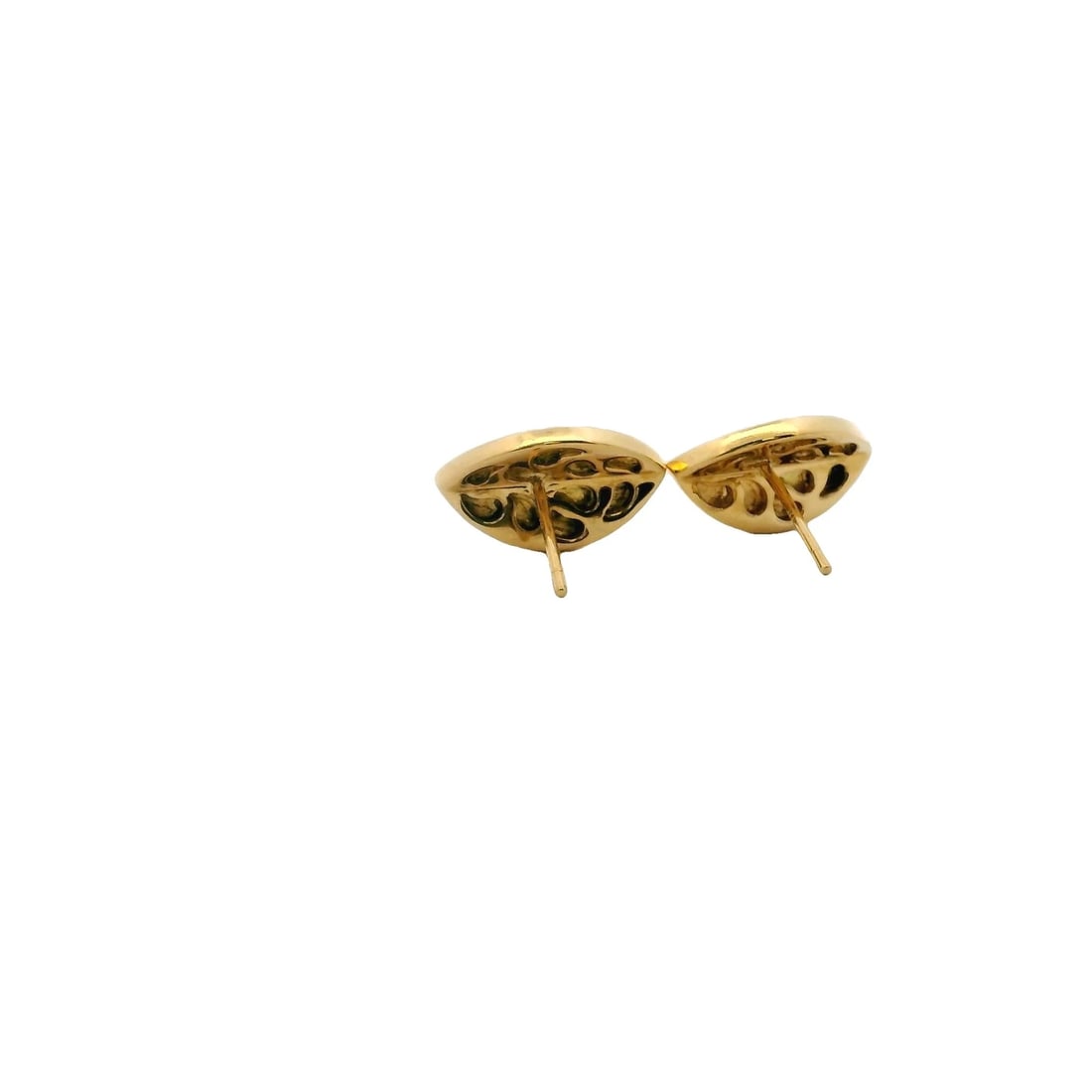 SOLID 18KT YELLOW GOLD DIAMONDS HALF SPLIT LEAF STUD LONG EARRING - 5