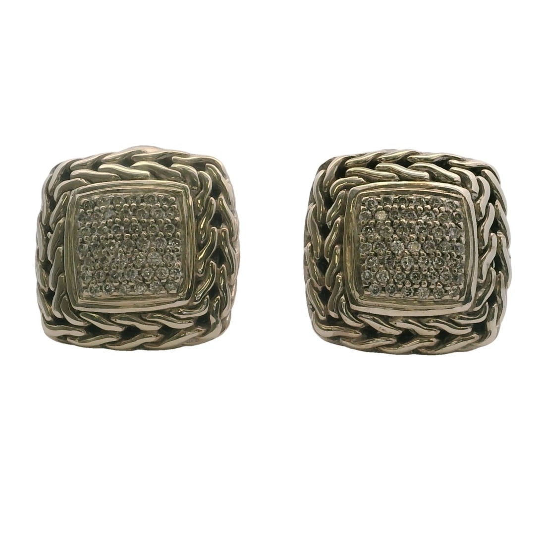 JOHN HARDY DIAMOND CLASSIC CHAIN EARRINGS: John Hardy Diamond Classic Chain Earrings Brand: John Hardy Type: Earrings Material: 925 Sterling Silver Main Stone/Creation Natural Color: Yellow Size: Length x Width - 0.70" x 0.70" 