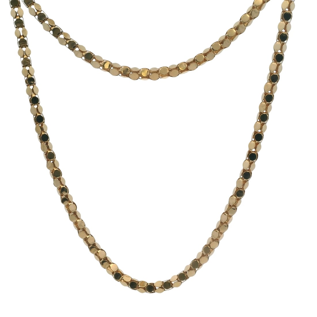 VINTAGE UNOAERRE 18KT YELLOW GOLD CIRCLE CHAIN NECKLACE: Vintage UnoAerre 18kt Yellow Gold Circle Chain Necklace Brand: UnoAerre Type: Chain Material: 18K Yellow Gold, Color: Yellow Size: Length of Chain - 20" Width of Chain - 3mm Accessories: None