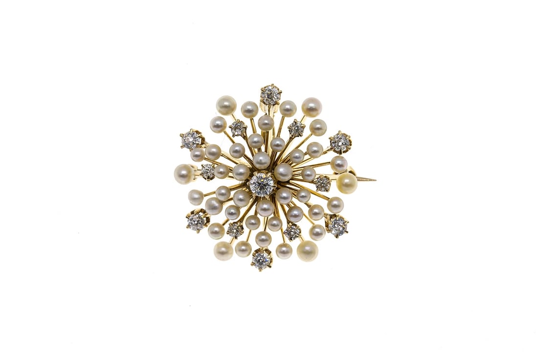 ANTIQUE VICTORIAN STARBURST SEED PEARL DIAMOND BROOCH/PENDANT: Antique Victorian Starburst Seed Pearl Diamond Brooch/Pendant Brand: Unbranded Type: Brooch Material: 14k Yellow Gold, Color: Main Stone Color White Size: L x W - 1" Accessories: None Acce