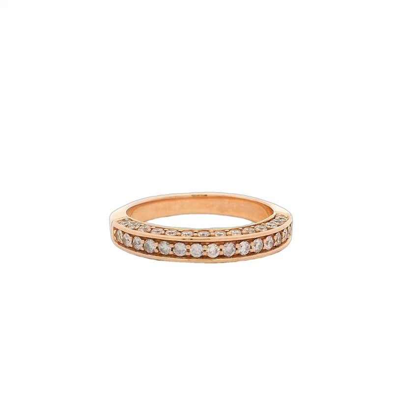 THREE-SIDED PAVE DIAMOND WEDDING BAND RING: Three-Sided Pave Diamond Wedding Band Ring Brand: Unbranded Type: Ring Material: 14k Rose Gold Main Stone/Creation Natural Color: Rose Size: 7 US Accessories: None Accessories Notice: When